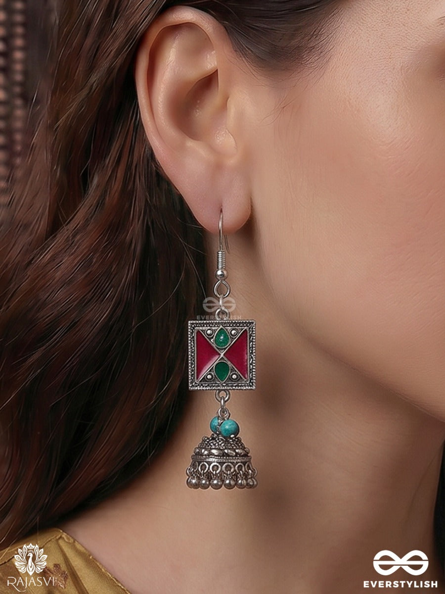 Zarehna Jhalika – Oxidised Jhumka Earrings With Turquoise Beads
