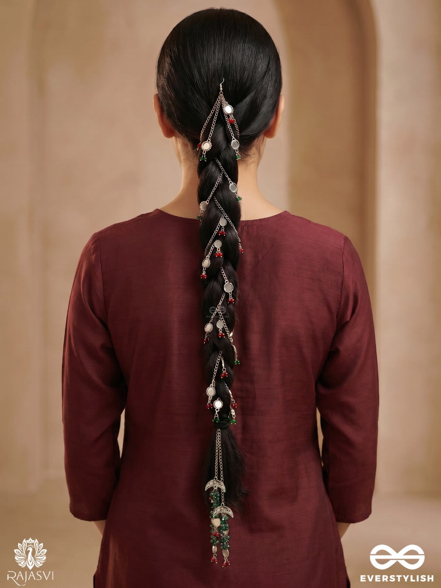 Kohraani Taarpankh – Oxidised Braid Paranda With Turquoise Chain Details