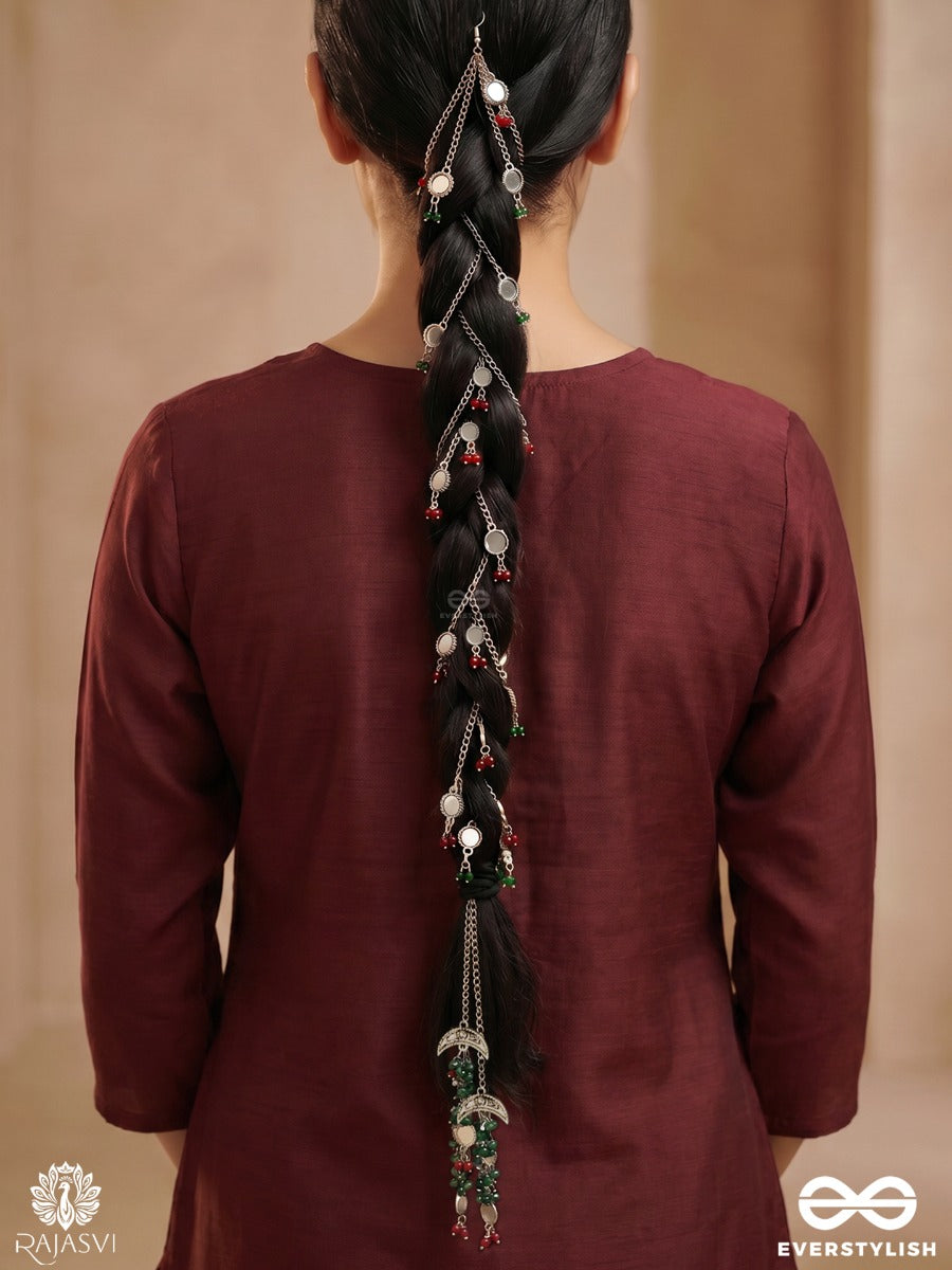 Kohraani Taarpankh – Oxidised Braid Paranda With Turquoise Chain Details
