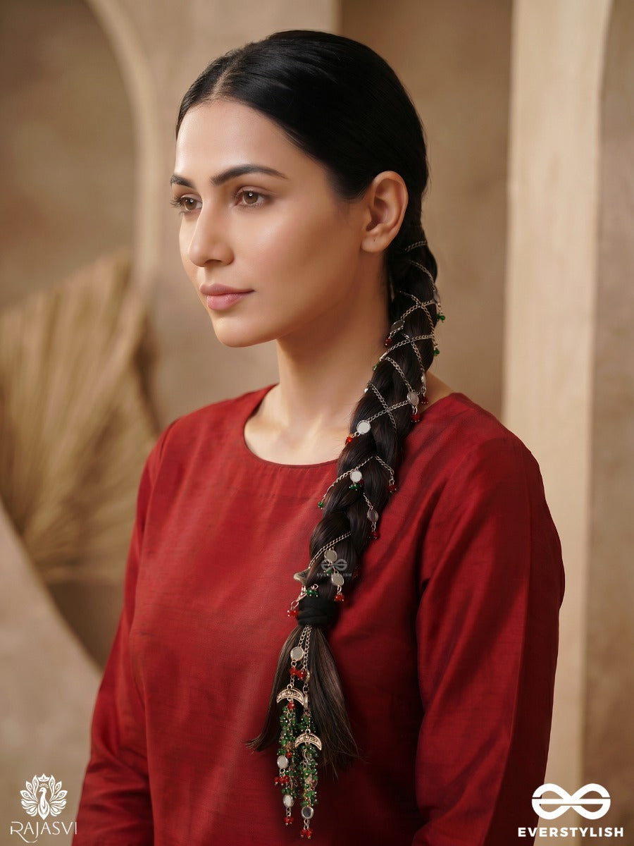 Kohraani Taarpankh – Oxidised Braid Paranda With Turquoise Chain Details