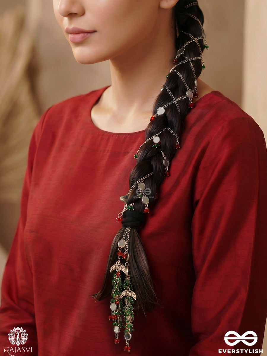 Kohraani Taarpankh – Oxidised Braid Paranda With Turquoise Chain Details