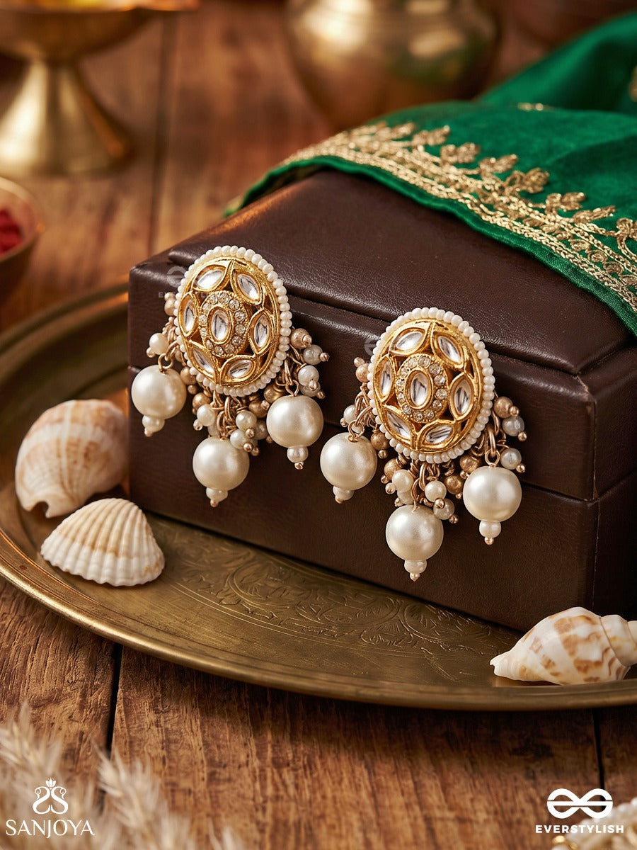 Raunaqbahar – Garden Of Splendour – Ornate Earrings With Enamelled Details, Dangling Pearls And Multi-Stone Elements