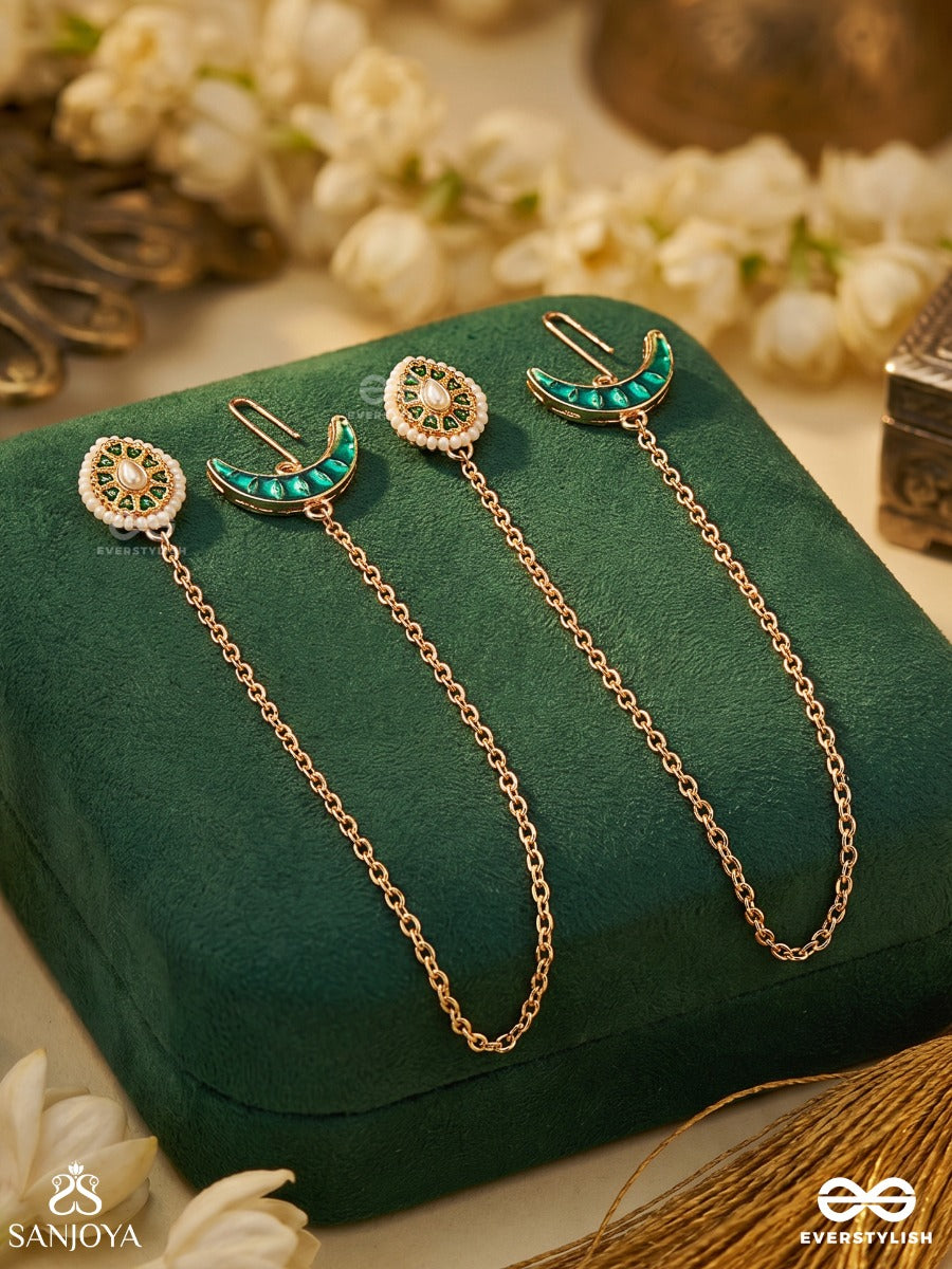 Pankhurileena – Flow Of Petals – Delicate Padma Chain Earrings With Dainty Gem Accents And Drop Details