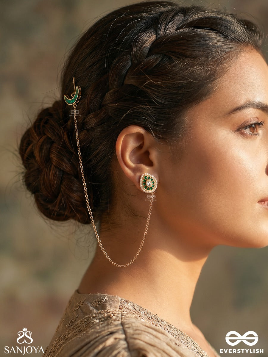 Pankhurileena – Flow Of Petals – Delicate Padma Chain Earrings With Dainty Gem Accents And Drop Details