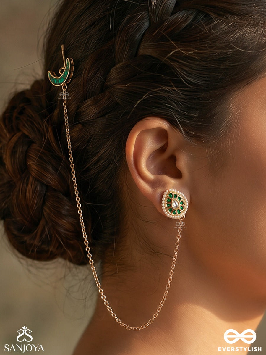 Pankhurileena – Flow Of Petals – Delicate Padma Chain Earrings With Dainty Gem Accents And Drop Details