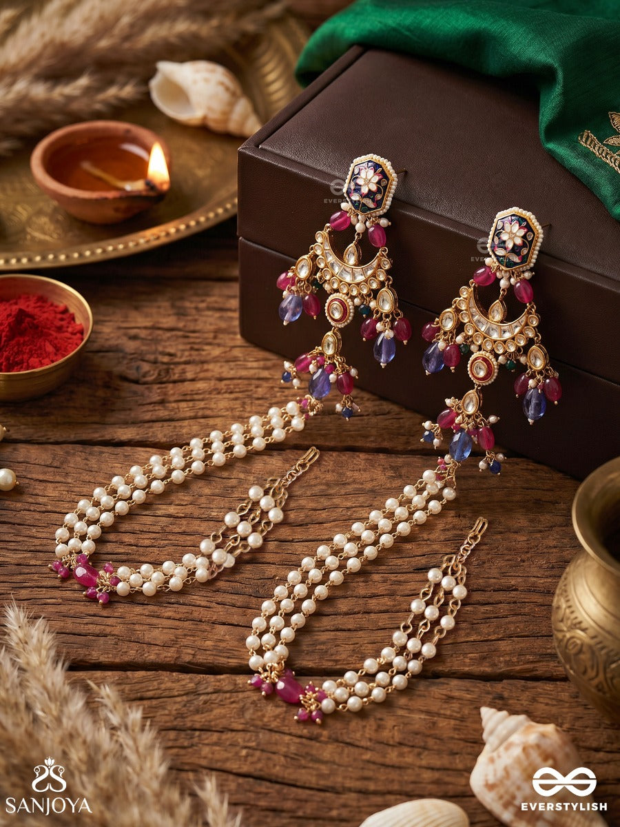 Tajmehra – Crowned Splendour – Statement Chain Earrings With Ornamental Links And Dangling Accents