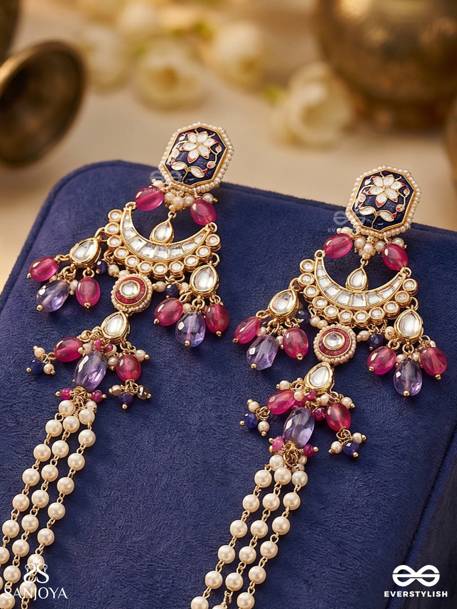 Tajmehra – Crowned Splendour – Statement Chain Earrings With Ornamental Links And Dangling Accents