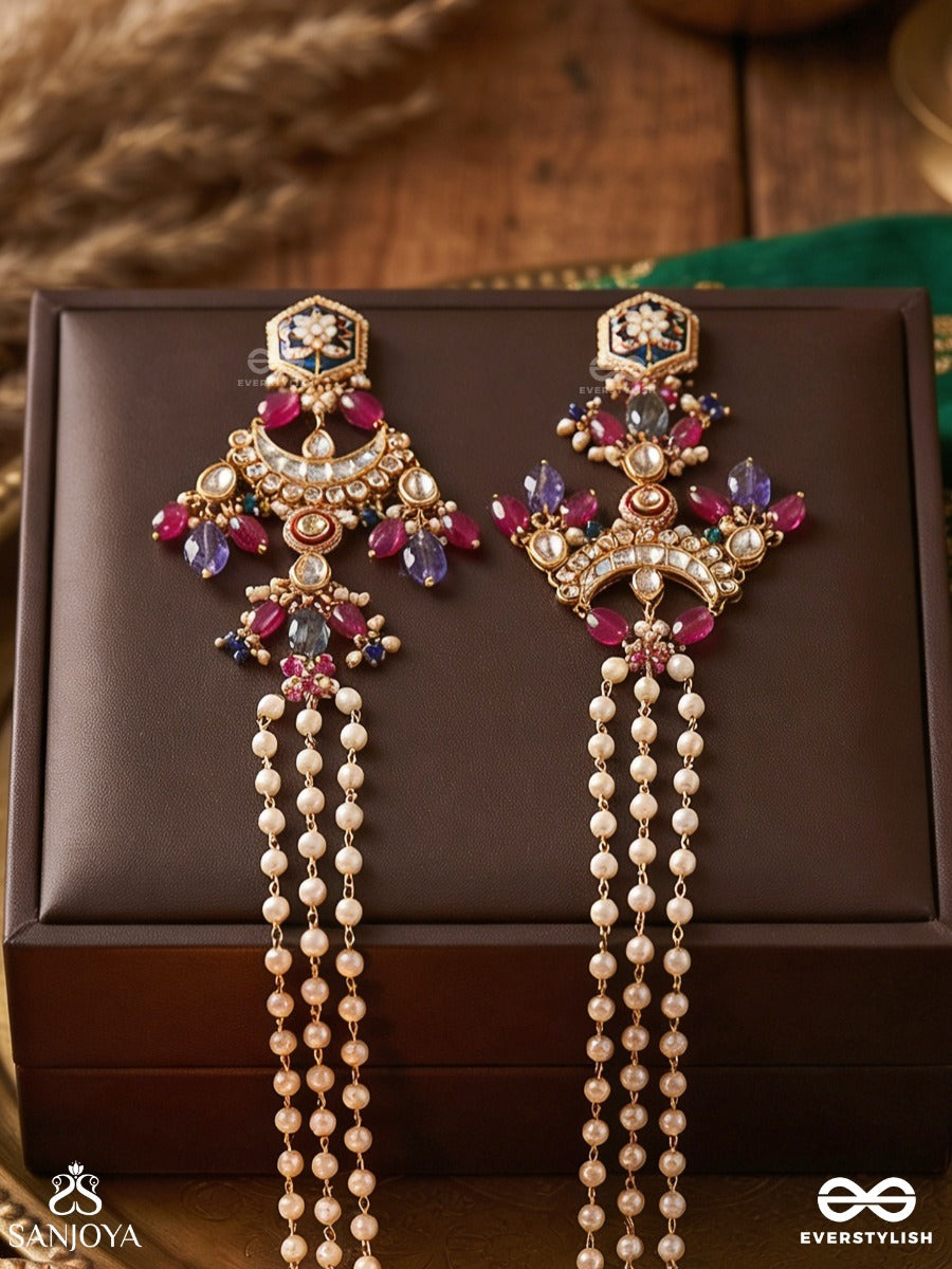 Tajmehra – Crowned Splendour – Statement Chain Earrings With Ornamental Links And Dangling Accents
