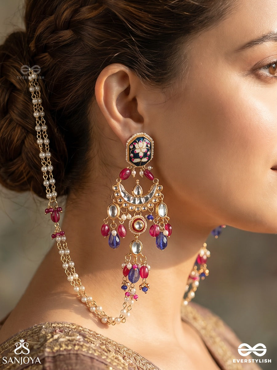 Tajmehra – Crowned Splendour – Statement Chain Earrings With Ornamental Links And Dangling Accents