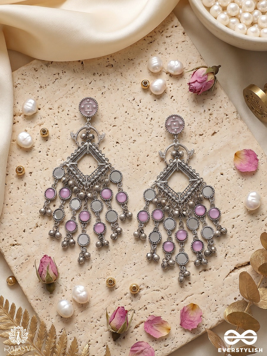Pirzaada Lehraaq – Oxidised Festive Earrings With Pink Stone Embellishments