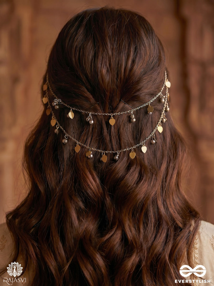 Zareen Kafchain – Oxidised Earcuff Hair Chain Accessory With Silver Charms