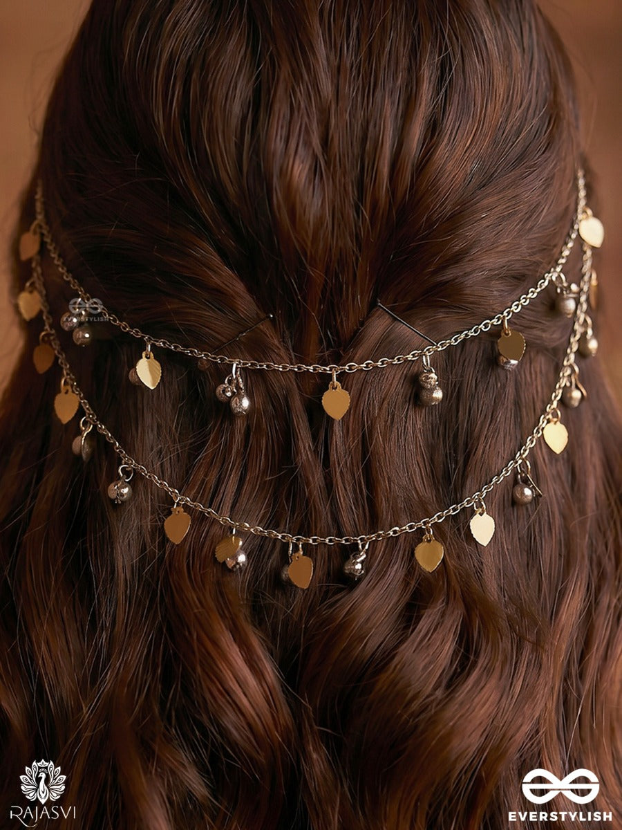 Zareen Kafchain – Oxidised Earcuff Hair Chain Accessory With Silver Charms
