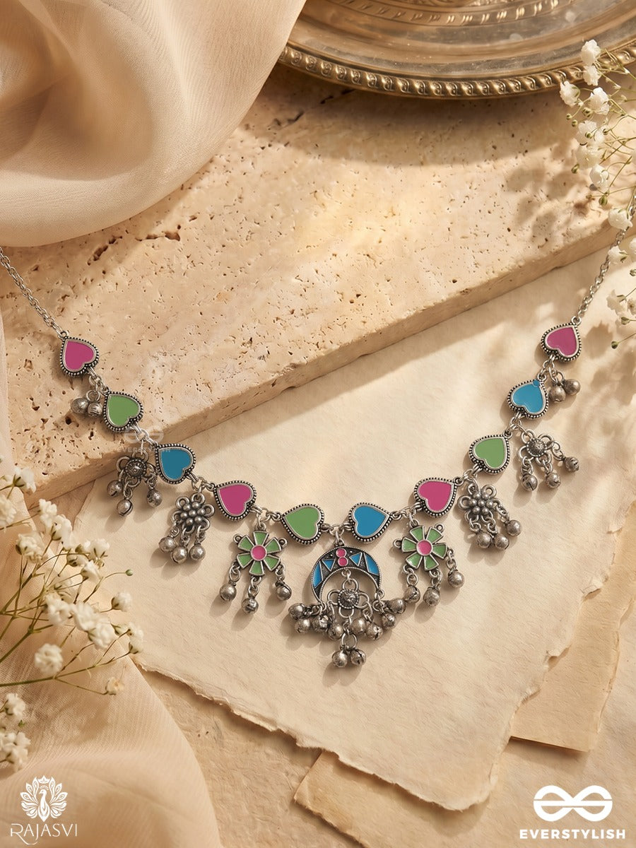Sultanaa Jhilrang – Oxidised Statement Necklace With Multicolor Heart Motifs