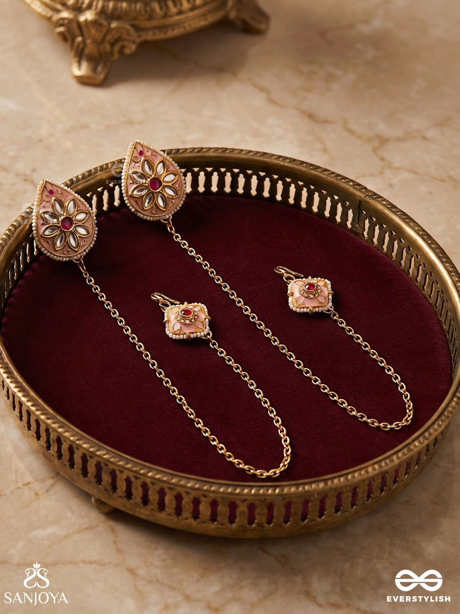 Neerjashri – Water Lotus Splendour – Statement Padma Chain Earrings With Long Chain Details And Gemmed Accents