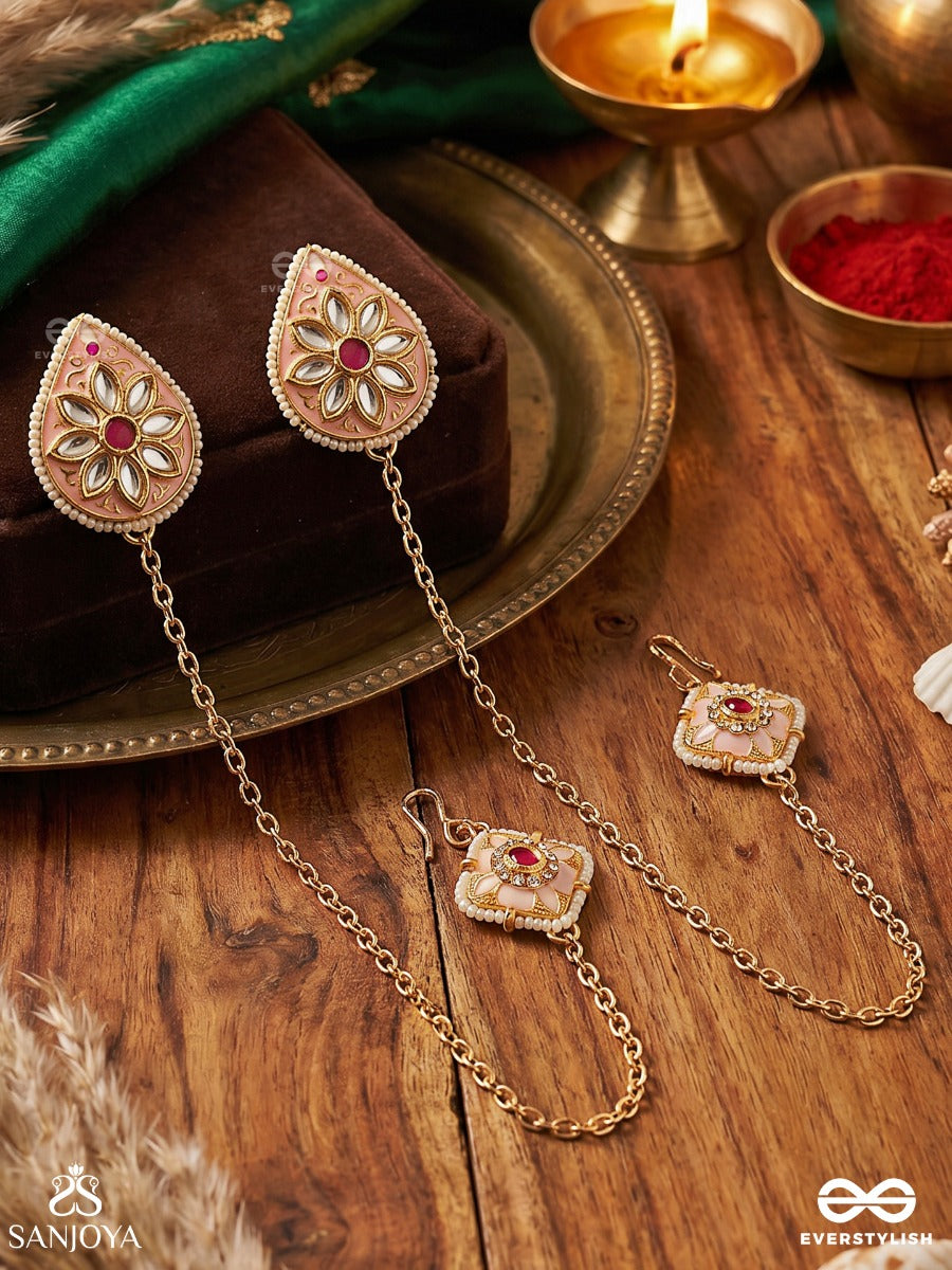 Neerjashri – Water Lotus Splendour – Statement Padma Chain Earrings With Long Chain Details And Gemmed Accents