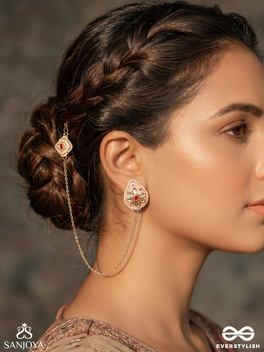 Neerjashri – Water Lotus Splendour – Statement Padma Chain Earrings With Long Chain Details And Gemmed Accents