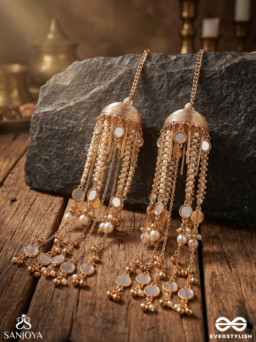 Shaivika – Serene Majesty – Ornate Kaleera With Textured Silver-Tone Dome, Pearl Strands, Mirror Accents And Flowing Chain Details
