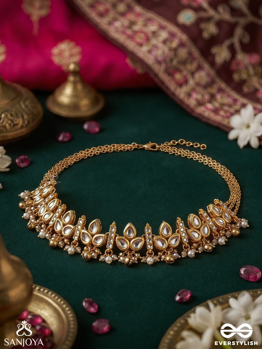 Virashini – Royal Brilliance – Ornate Necklace With Repeated Stone Motifs, Gold-Tone Beadwork And Delicate Hanging Details