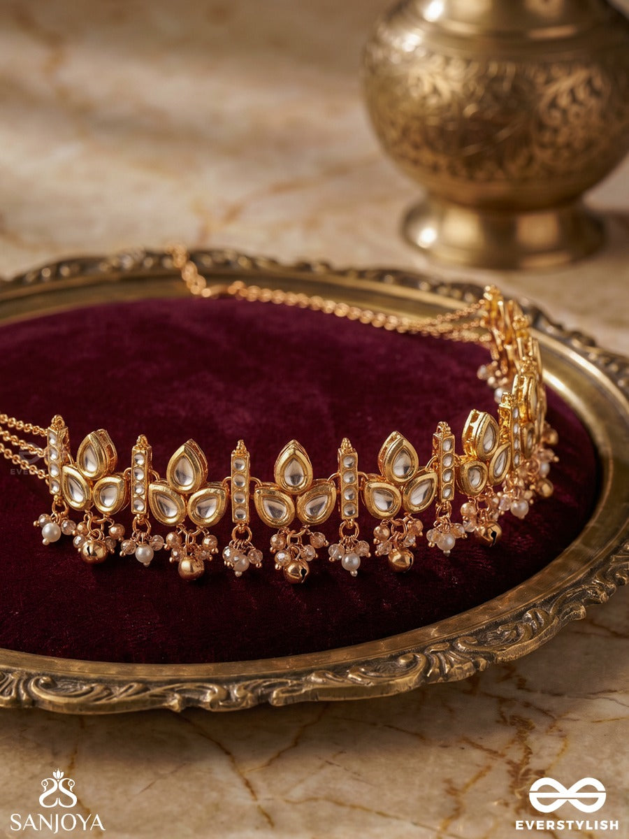 Virashini – Royal Brilliance – Ornate Necklace With Repeated Stone Motifs, Gold-Tone Beadwork And Delicate Hanging Details
