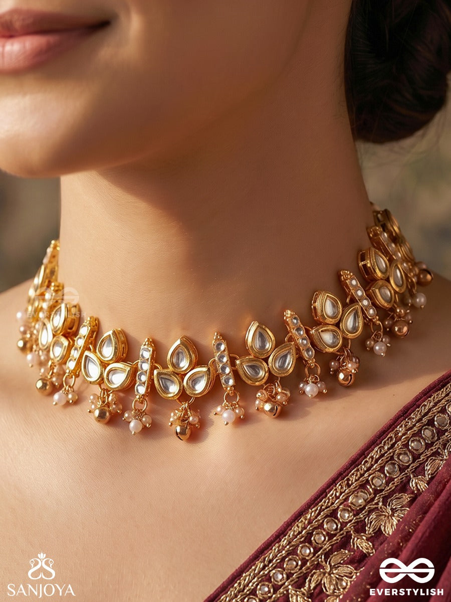 Virashini – Royal Brilliance – Ornate Necklace With Repeated Stone Motifs, Gold-Tone Beadwork And Delicate Hanging Details