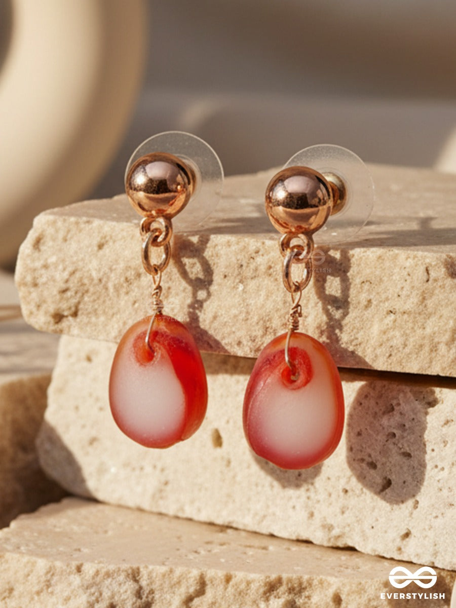 Sangria Gleam – Red Textured Stone Drop Earrings