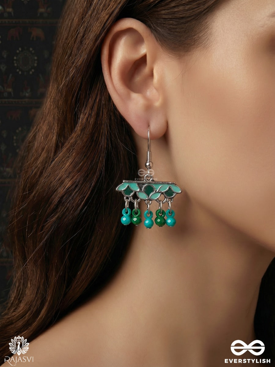 Vanraas - Oxidised Earrings With Leaf-Like Motifs And Beaded Dangling Drops