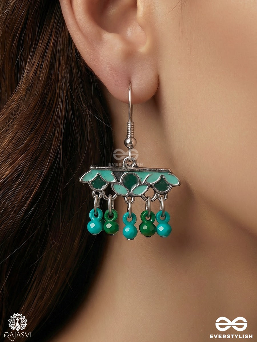 Vanraas - Oxidised Earrings With Leaf-Like Motifs And Beaded Dangling Drops