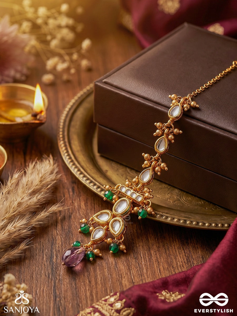 Ojasvini – Radiant Splendour – Ornate Maangtika With Gemmed Motifs, Pearl Chains And Dangling Accents