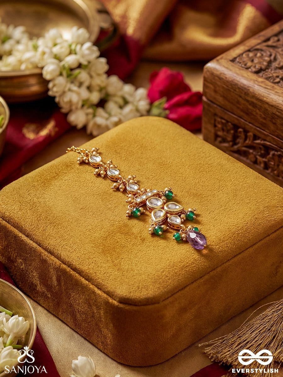 Ojasvini – Radiant Splendour – Ornate Maangtika With Gemmed Motifs, Pearl Chains And Dangling Accents