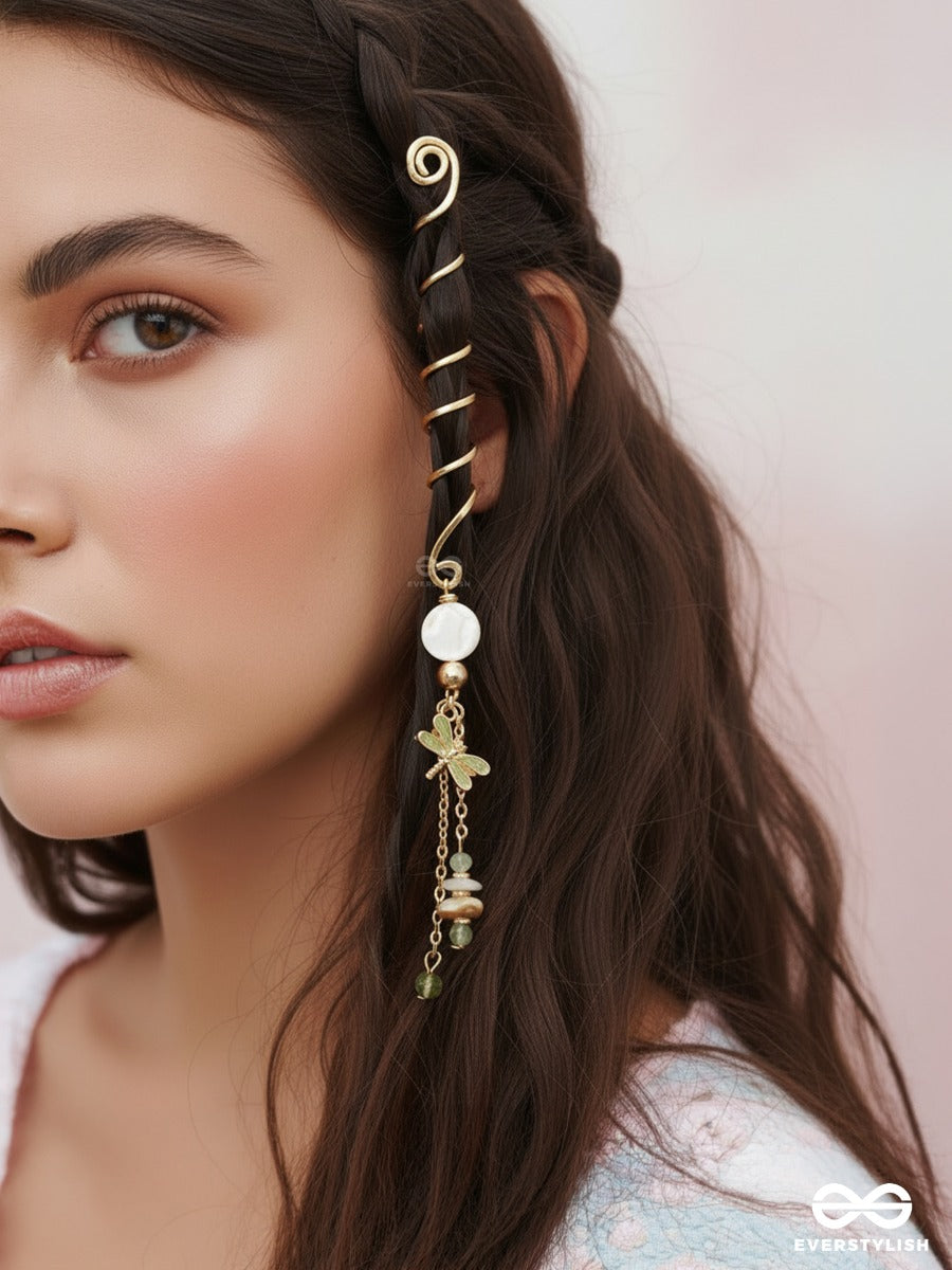 Fern Drizzle – Elegant Braidlet With Green Bead Hangings