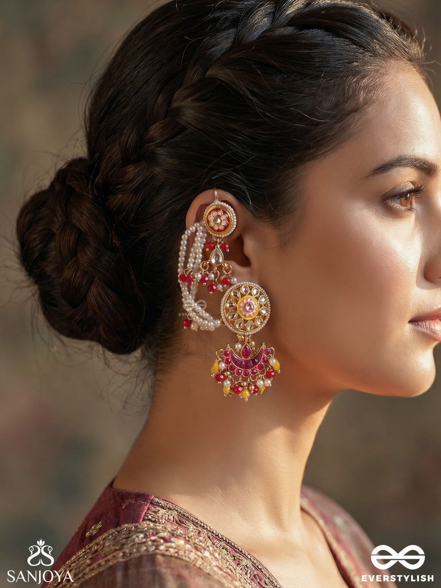 Karnapriya – Beloved Adornment – Elegant Earcuff Earrings With Ear-Hugging Pearl Drapes, Floral Motifs And Soft Hanging Drops