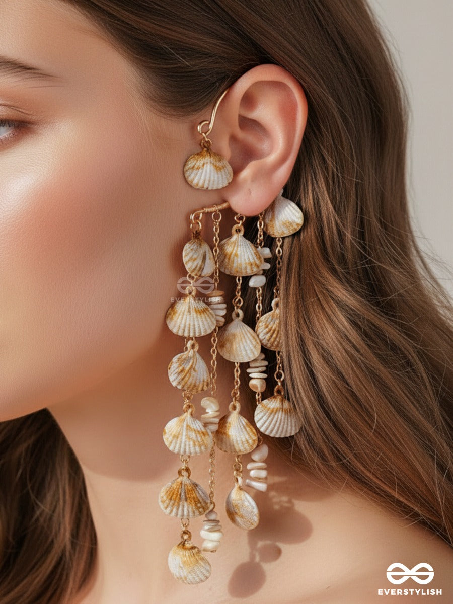 Daisy Drizzle – Chain Earcuff With White Shell Bead Accents