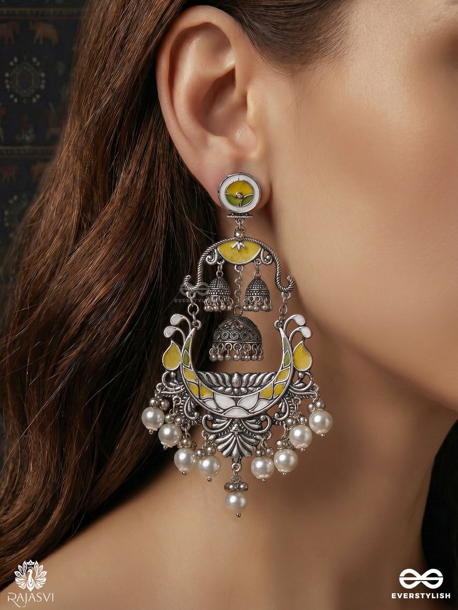 Vasundhraa Mahal – Oxidised Statement Earrings With Pearl Hangings