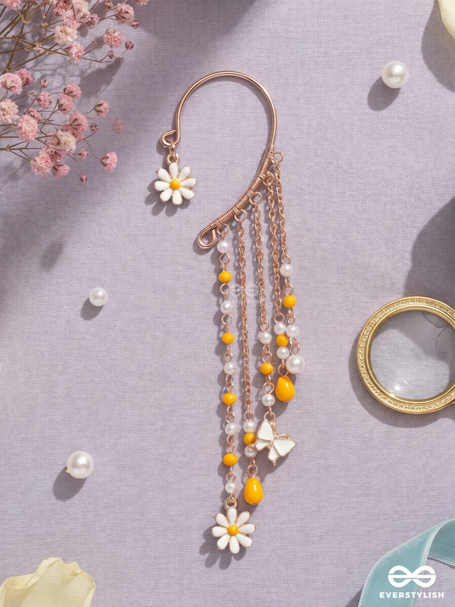 Buttercup Trail – Korean Style Dangling Daisy & Pearl Chain Earcuff