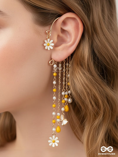 Buttercup Trail – Korean Style Dangling Daisy & Pearl Chain Earcuff (Single)