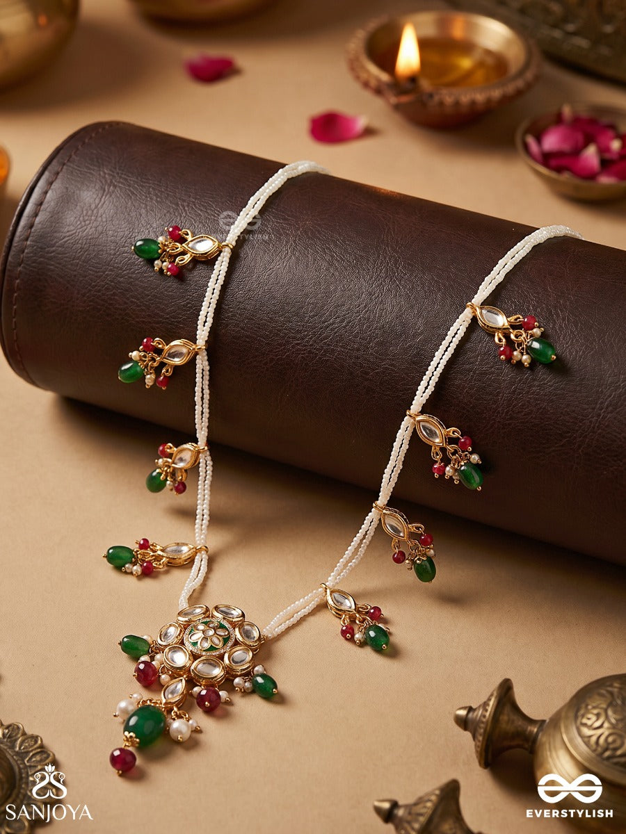 Rangmeera – Coloured Grace – Festive Long Necklace With Dainty Side Motifs, Gold-Tone Detailing And Delicate Multi-Colour Danglers