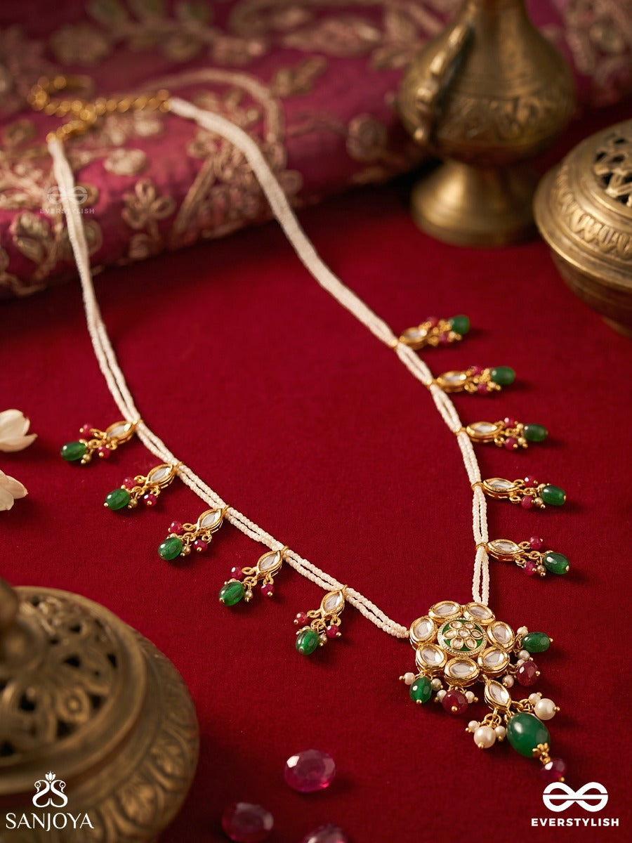 Rangmeera – Coloured Grace – Festive Long Necklace With Dainty Side Motifs, Gold-Tone Detailing And Delicate Multi-Colour Danglers