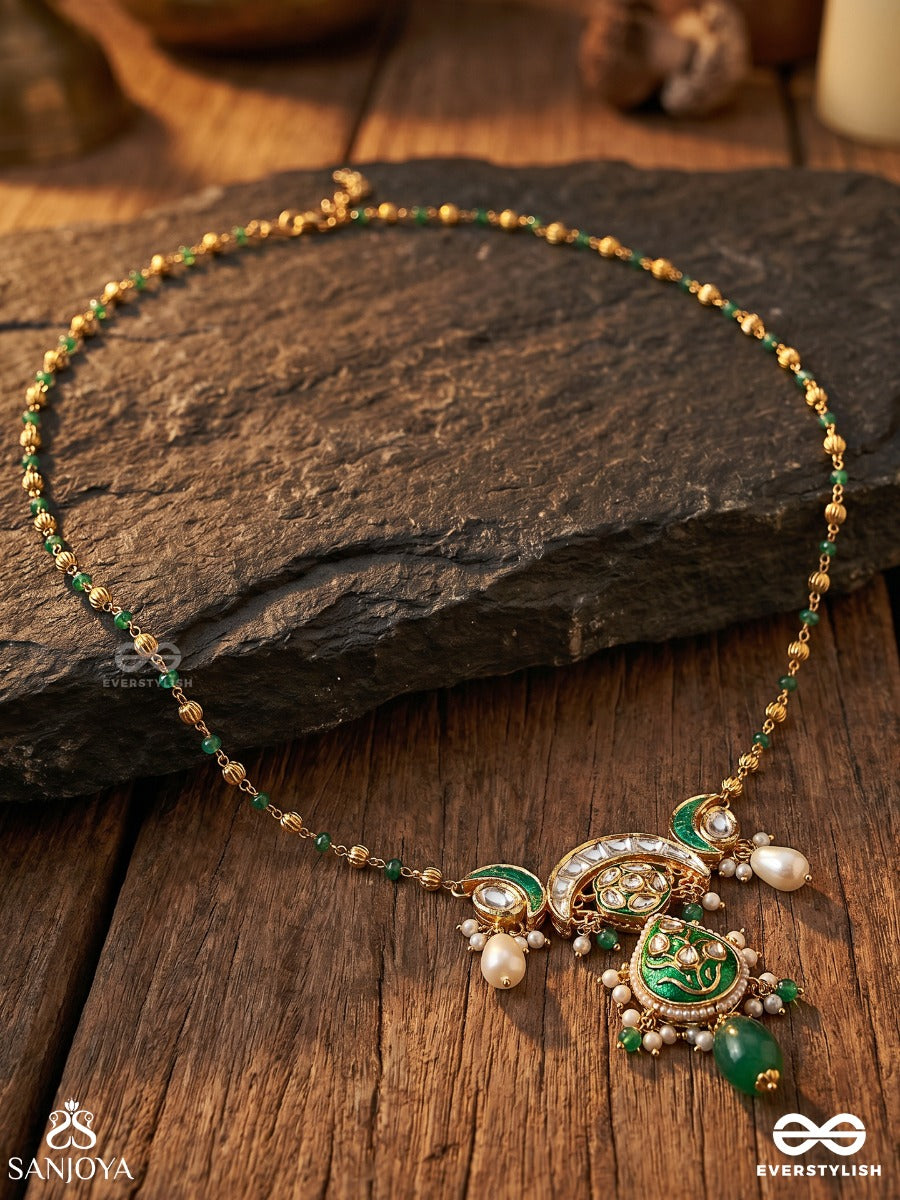 Ruchilekha – Beautiful Trace – Delicate Long Necklace With Slim Chain Strands, Ornamental Centerpiece And Soft Dangling Details