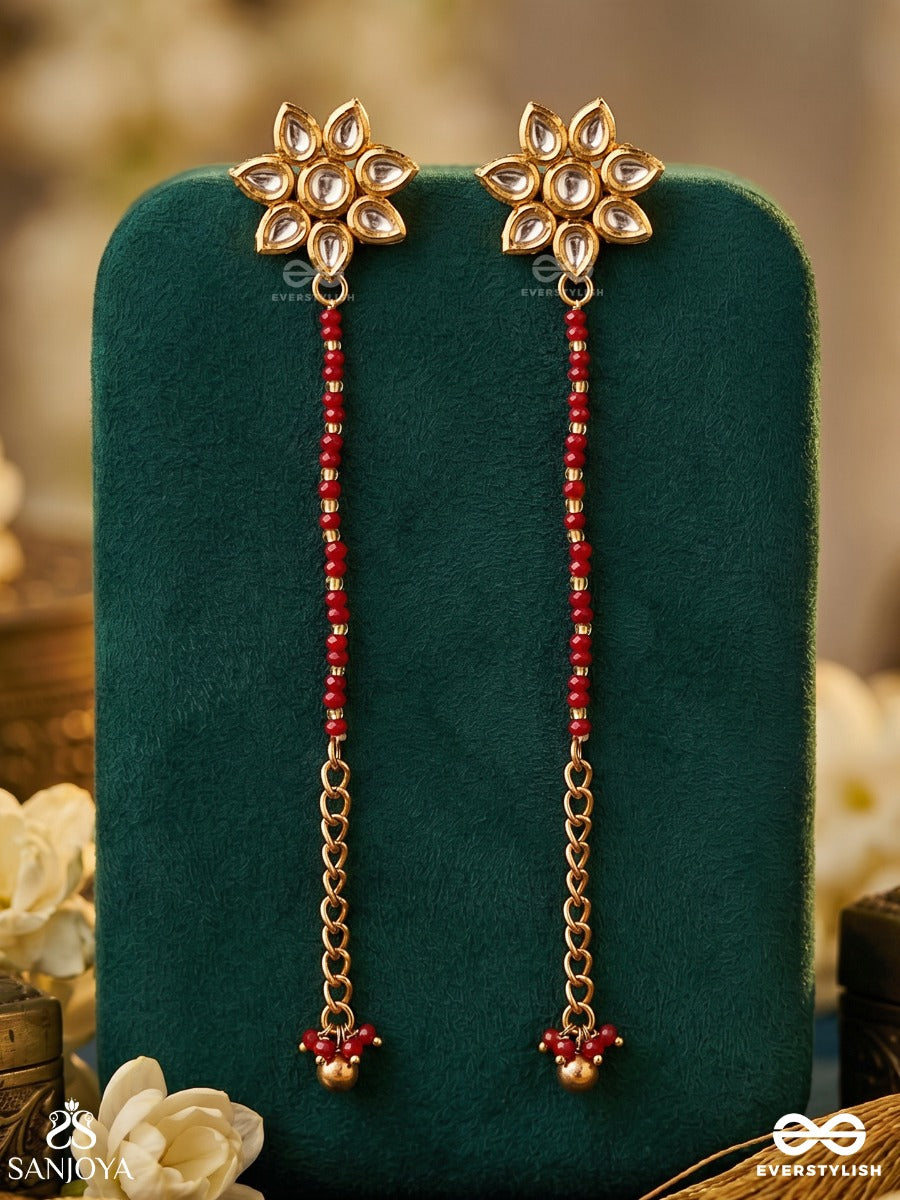 Tarangrekha – Flowing Line – Elegant Long Earrings With An Elongated Form, Decorative Top Detail And Dainty Drop Accents
