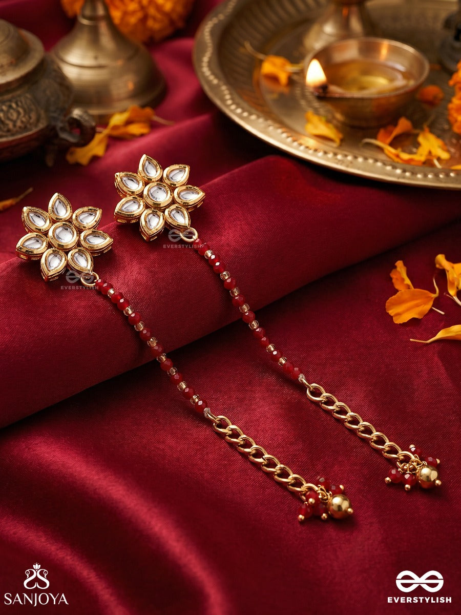 Tarangrekha – Flowing Line – Elegant Long Earrings With An Elongated Form, Decorative Top Detail And Dainty Drop Accents