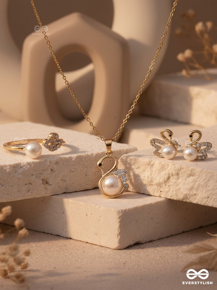 Bloom Kiss – Floral Pearl Necklace, Ring & Stud Earrings Set