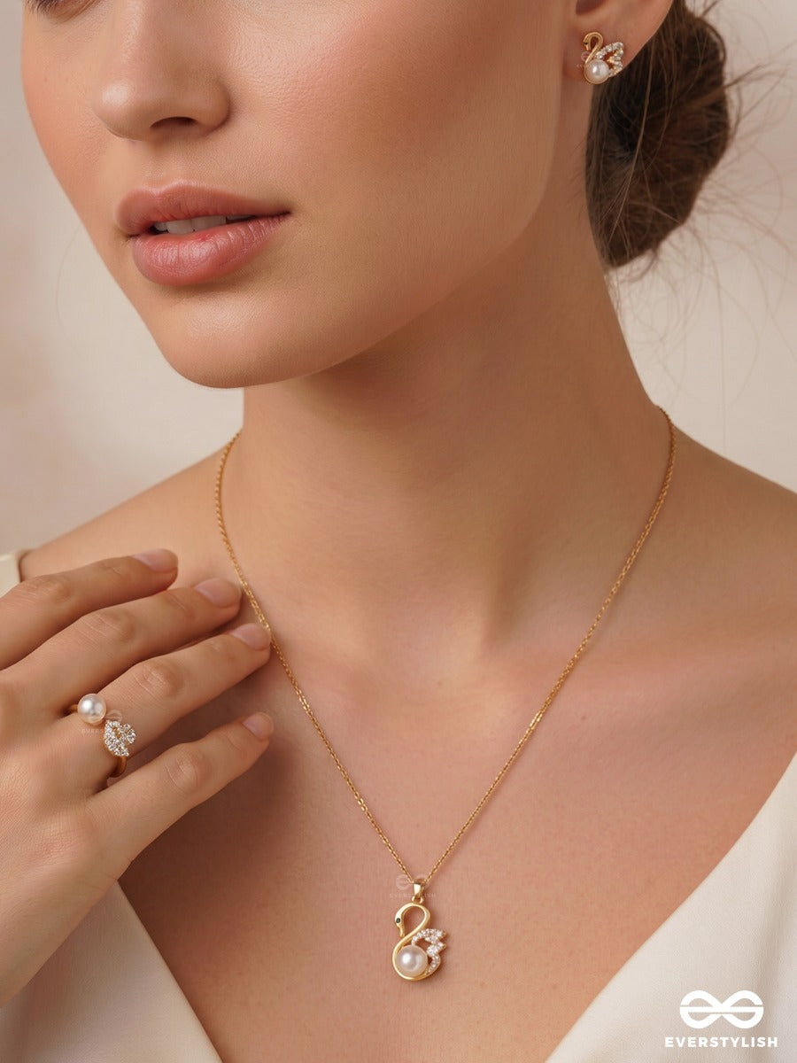 Bloom Kiss – Floral Pearl Necklace, Ring & Stud Earrings Set