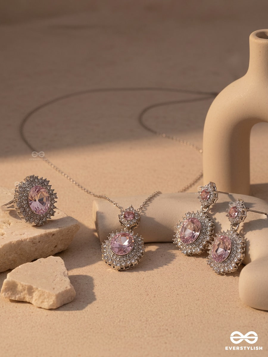 Crystal Blush – Pink Gem Necklace, Ring & Earrings Set