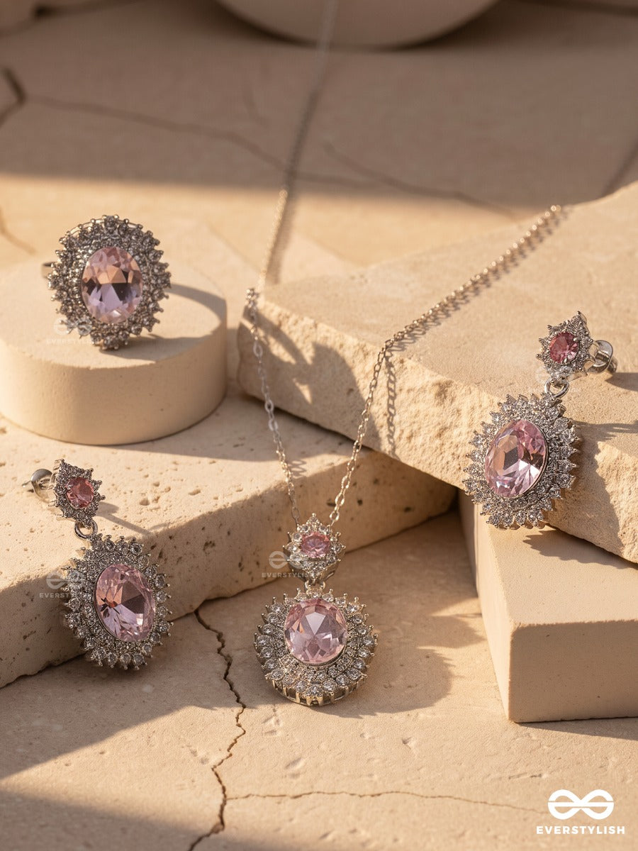 Crystal Blush – Pink Gem Necklace, Ring & Earrings Set