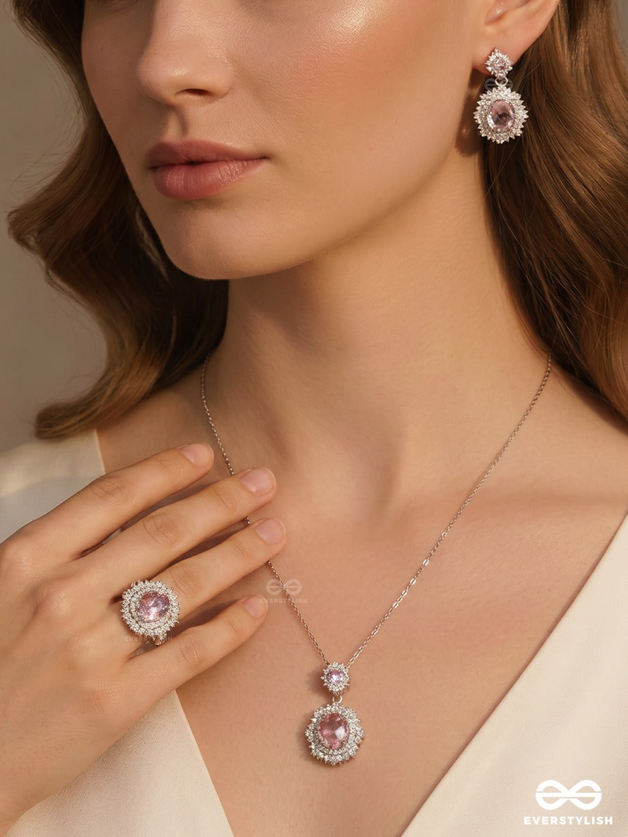 Crystal Blush – Pink Gem Necklace, Ring & Earrings Set