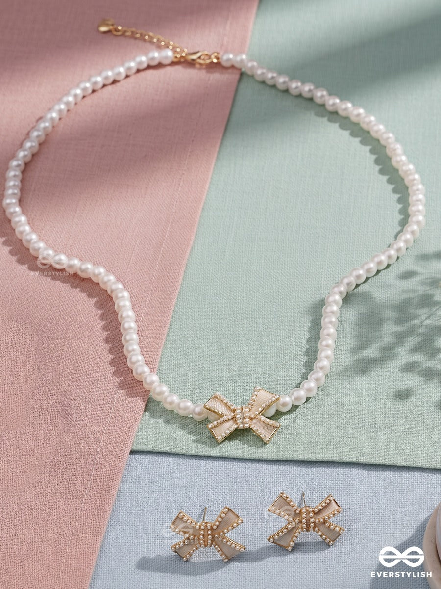 Bow Belle – Pearl Accent Necklace & Earrings Set