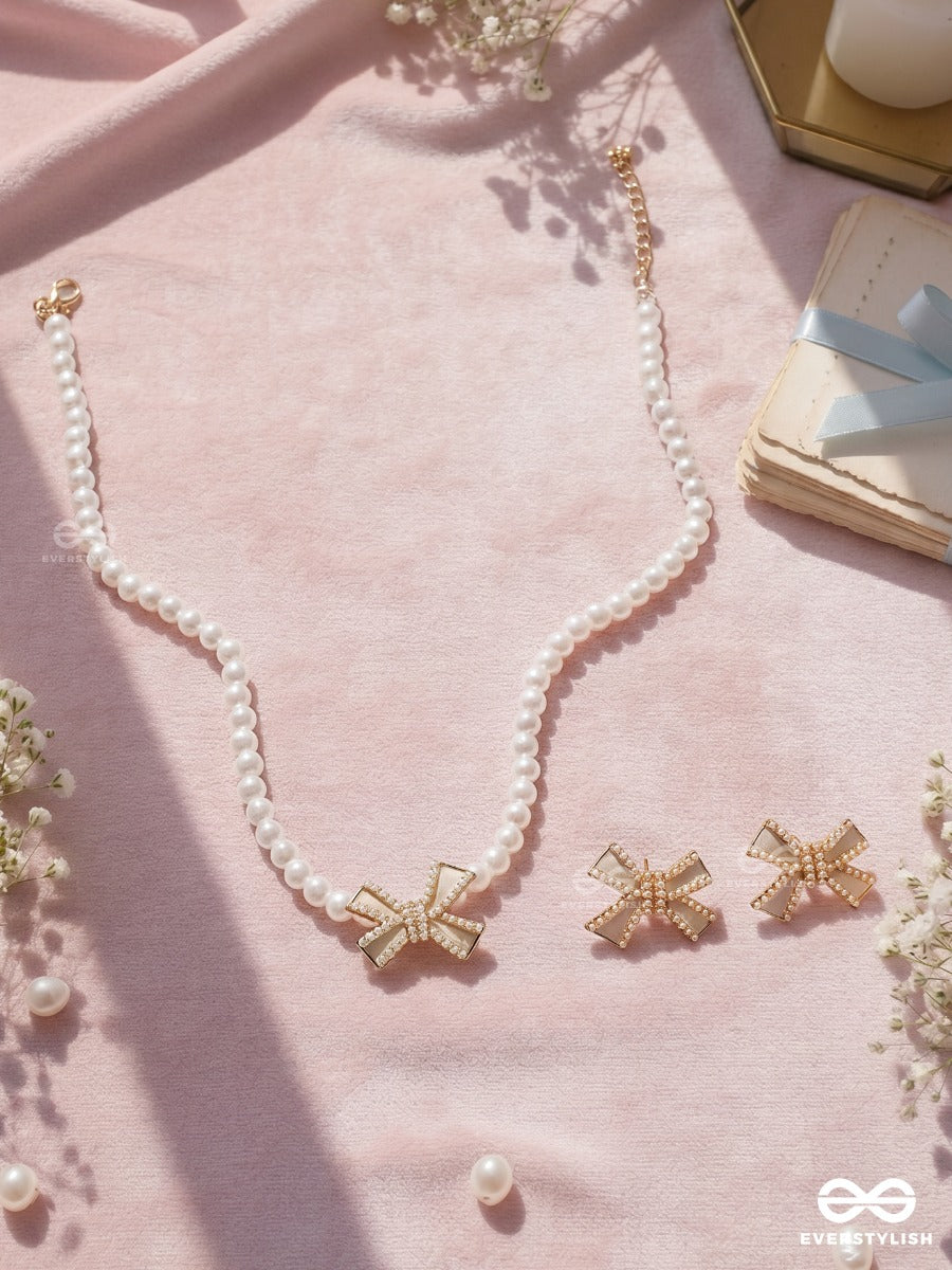 Bow Belle – Pearl Accent Necklace & Earrings Set