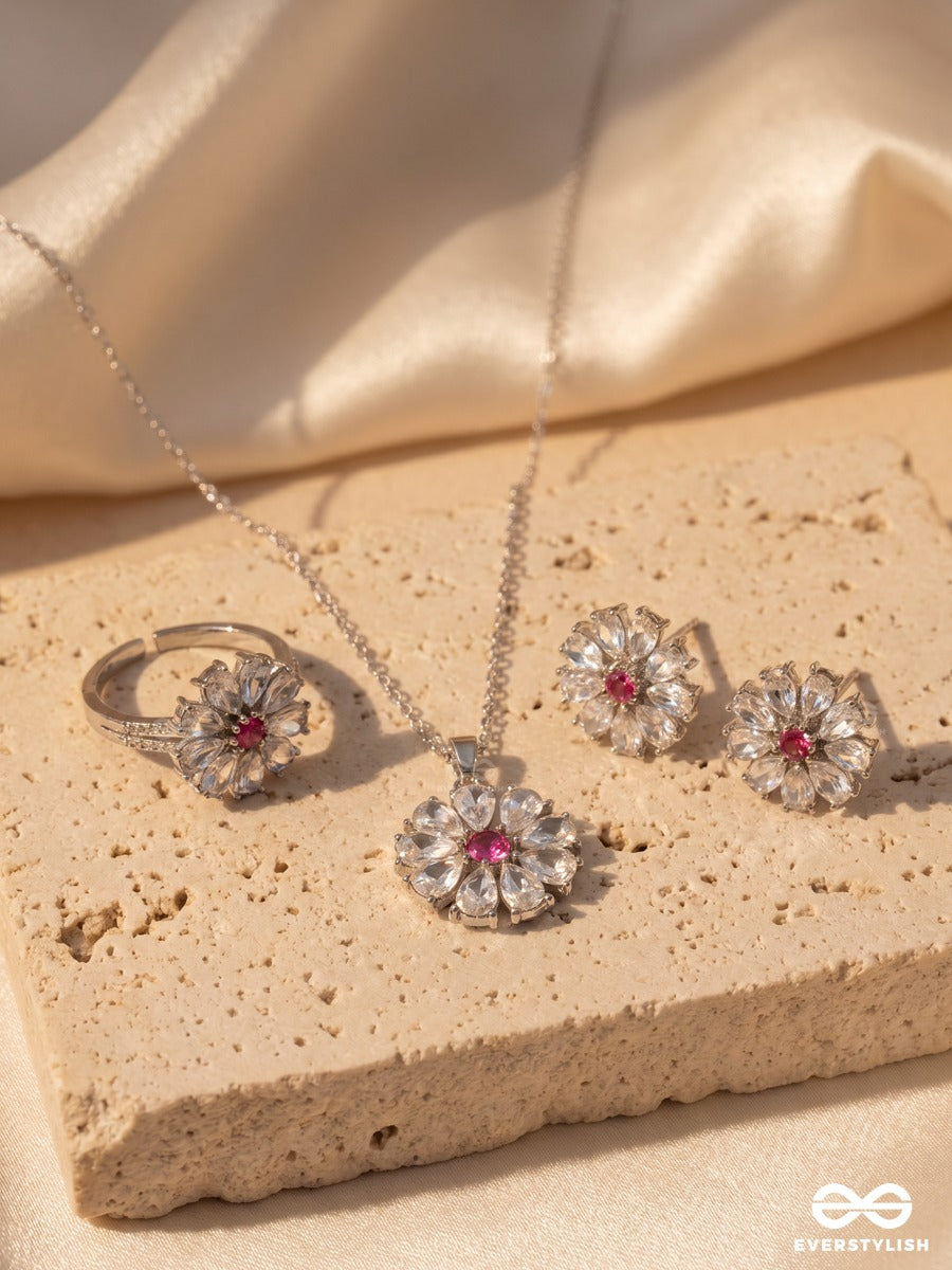 Camelia Star – Crystal Flower Necklace Ring Earrings Set