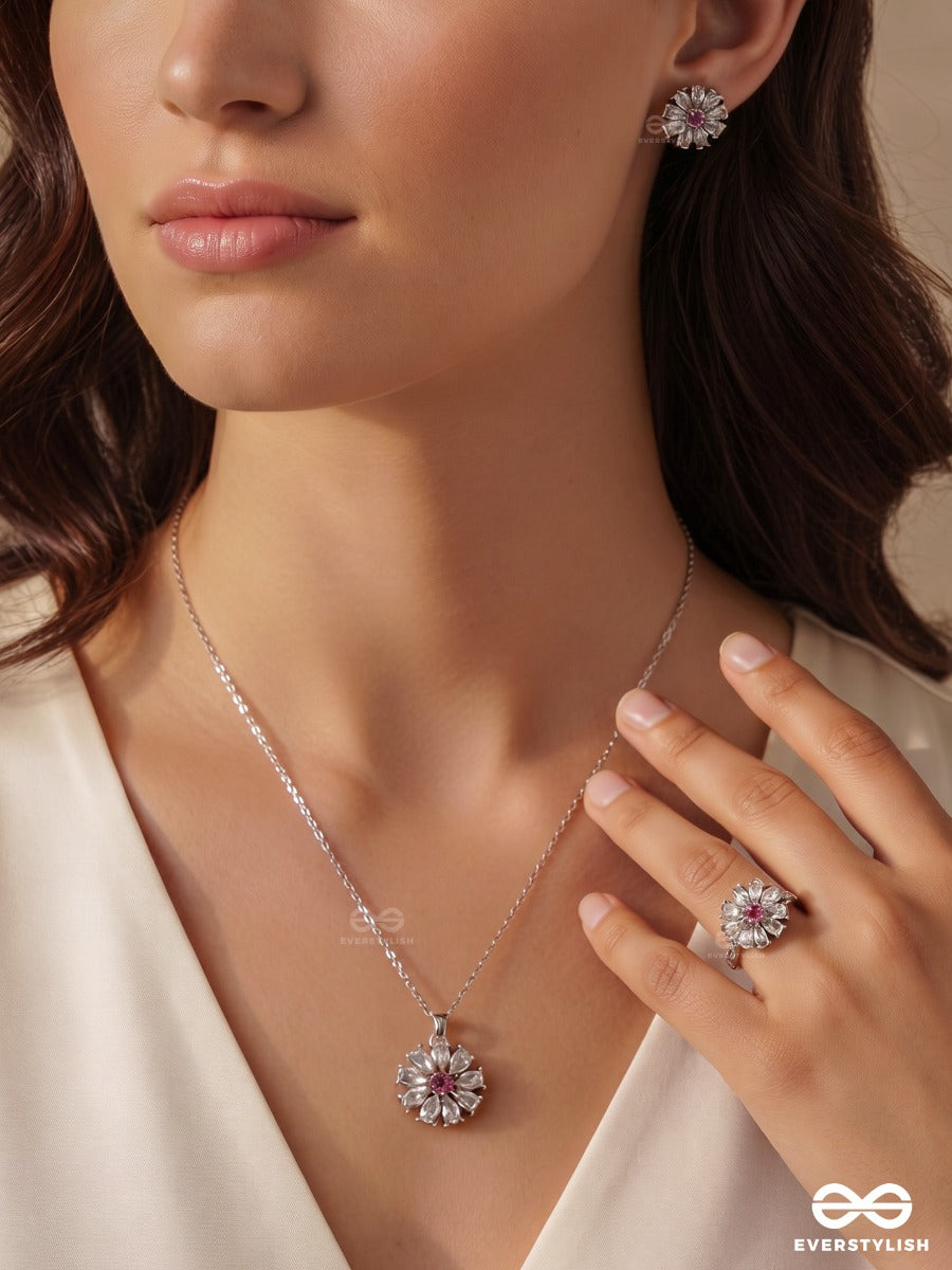 Camelia Star – Crystal Flower Necklace Ring Earrings Set