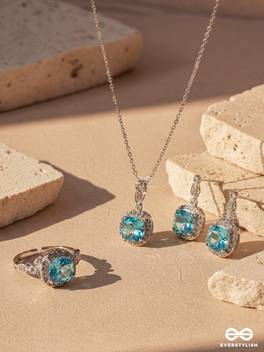 Crystal Cove – Ocean Blue Necklace, Ring & Earrings Set